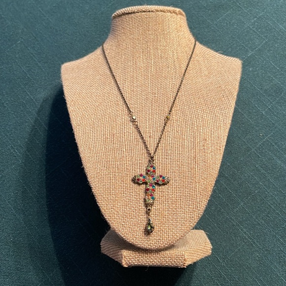 Stunning Michal Negrin Cross Necklace with Multicolored Crystals - Picture 5 of 11